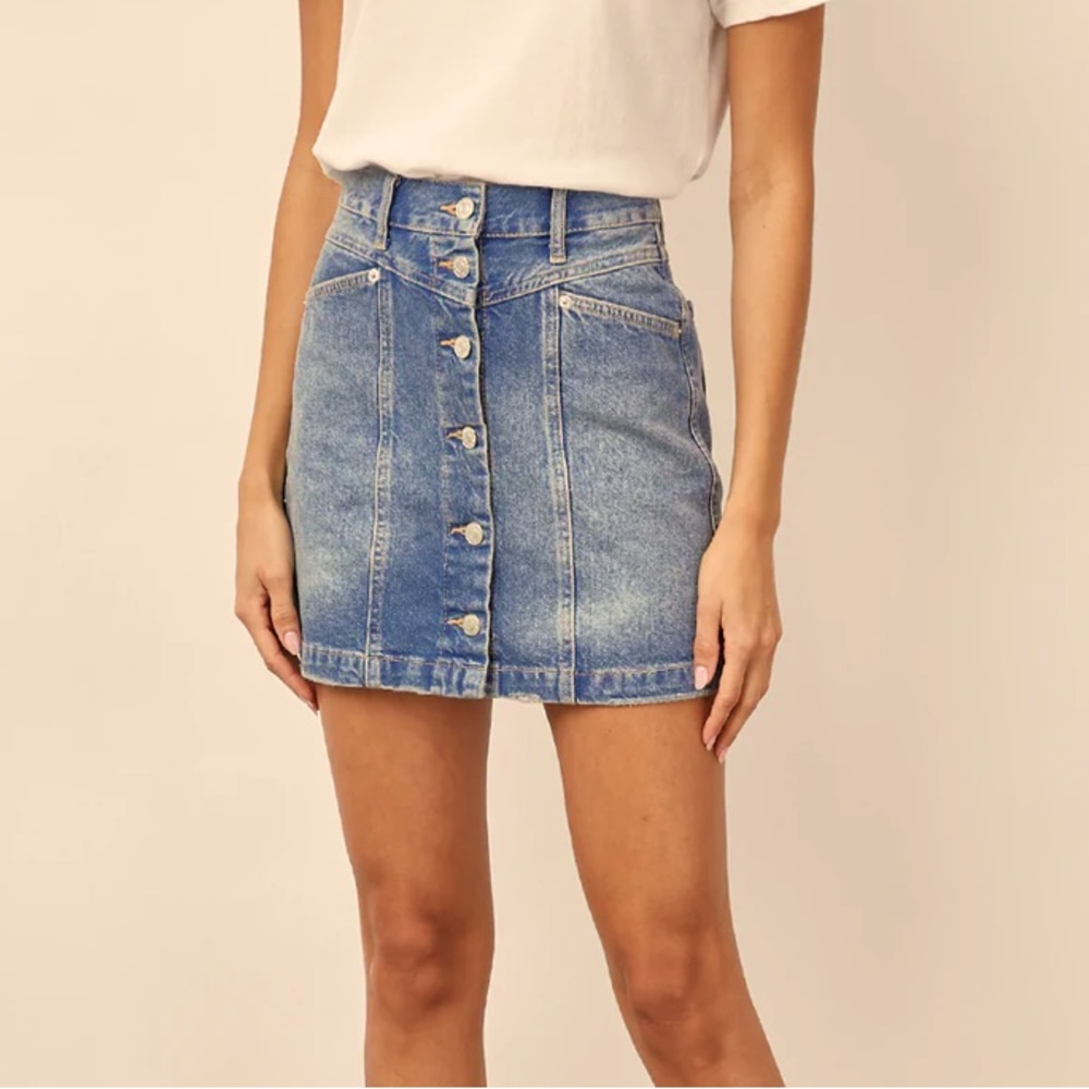 TOPSHOP Moto Denim Mini Skirt Button Front High Waisted Size 4
